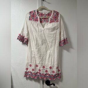 Vineyard Vines Cream 100% cotton dress with Pink & Navy Embroidery